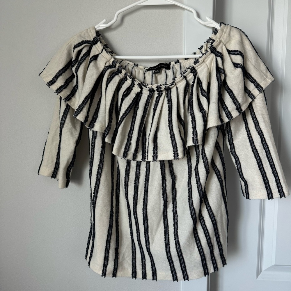 Banana Republic Off the Shoulder Striped Top Size Small Boho Fall Stretch Blue - Picture 5 of 16